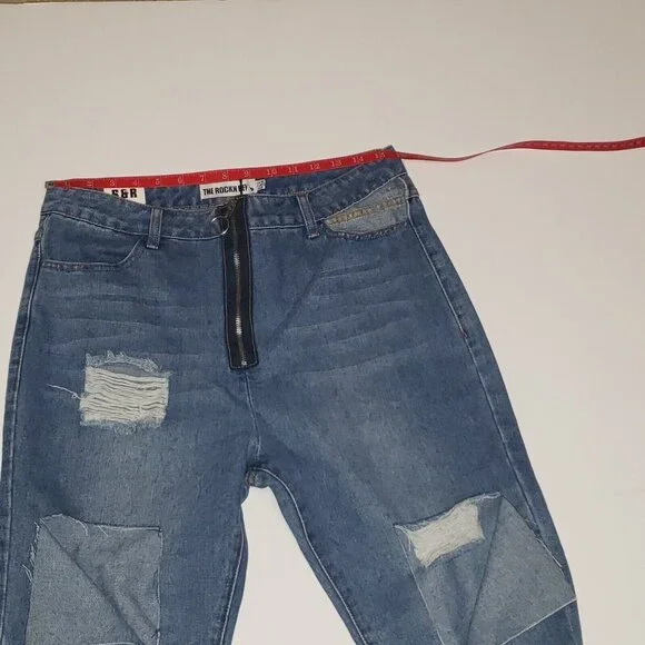 The Rockn Rev Jeans Women's Size 8 Step Hem Straight Leg Distressed Jeans NWT - Picture 4 of 15